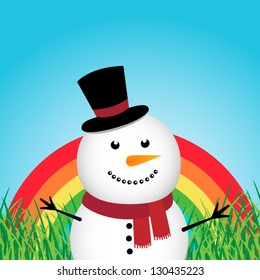 Happy snowman in the forest