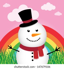 Happy snowman in the forest