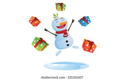 Happy Snowman with gift box