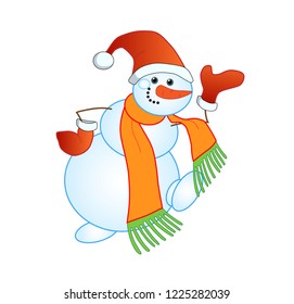 happy snowman in a hat and mittens  Vector illustration