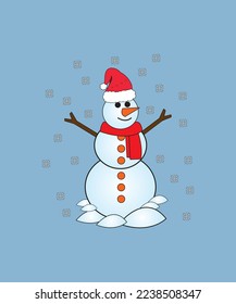 Happy snowman with hat and scarf , vector illustration 
