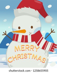 Happy Snowman he 
wear christmas hat and scarf is red in christmas theme 