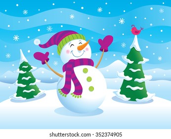 Happy Snowman with His Arms Up