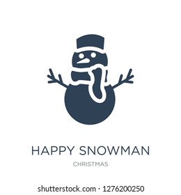 happy snowman icon vector on white background, happy snowman trendy filled icons from Christmas collection, happy snowman vector illustration