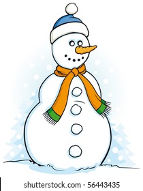 Happy snowman illustration on white background