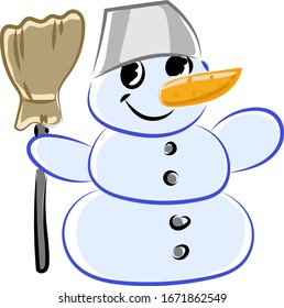 Happy snowman, illustration, vector on white background.