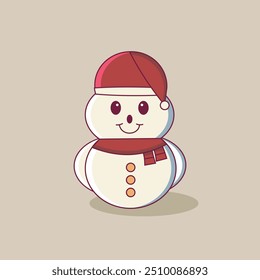 Happy Snowman Illustration wearing a Christmas hat cartoon snowman icon sticker with a solid color background