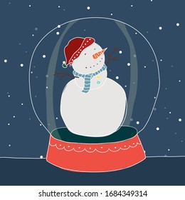 Happy Snowman inside Snow Globe