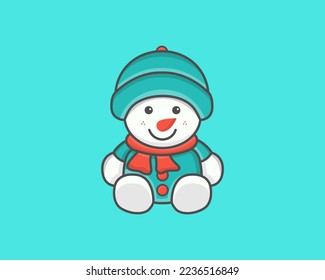 happy snowman logo mascot cartoon for company and industrial