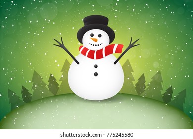 Happy Snowman on glossy background with snowflakes. Vector.