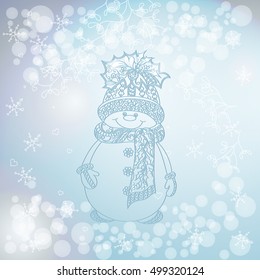 happy snowman on snowfall background