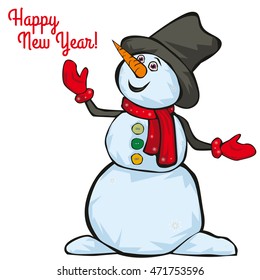 Happy snowman on a white background.