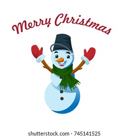 happy snowman on white isolated background