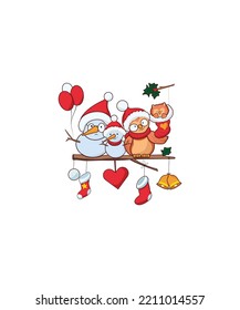 Happy snowman and owl vector isolated on white background. Perfect for coloring book, textiles, icon, web, painting, books, t-shirt print.