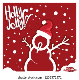 Happy Snowman in red background! Xmas card. Illustration