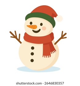  A happy snowman with a red scarf, carrot nose, and a red and green hat. This snowman is cheerful and full of holiday spirit.