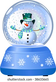 Happy snowman in Snow Globe. Vector illustration