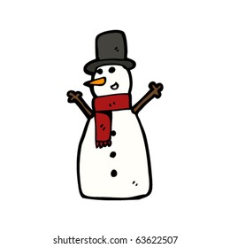happy snowman and top hat cartoon
