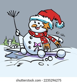 Happy snowman vector for card, decoration, illustration