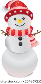 Happy Snowman wearing hat and scarf, graphic resources for Christmas, New Year, decoration, Special event, vector, illustration