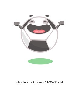 Happy soccer ball cartoon character laughing and jumping. Football champion. Vector illustration isolated on white background.