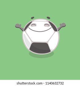 Happy soccer ball cartoon character smiling and standing on the playing field. Football champion. Vector illustration.