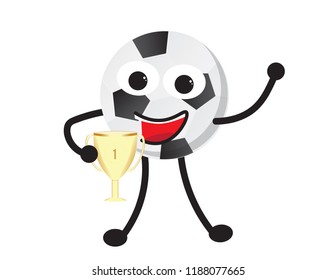 Happy Soccer football character holding a trophy