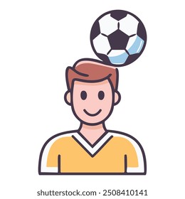 Happy soccer player with ball above head. Illustration of a cheerful soccer player with a ball floating above their head.