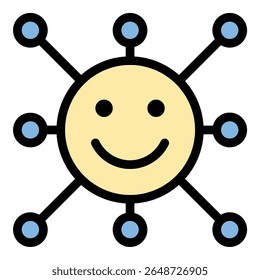 ícone de rede social feliz ilustração de estilo de linha plana representando interação on-line alegre e envolvimento positivo do usuário, adequado para plataformas de mídia social, construção de comunidade