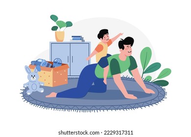 Happy Son Rides On His Father's Back
