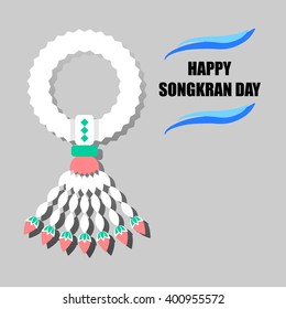 Happy Songkran Day background with jasmine garland vector illustration, Thai New Year holiday