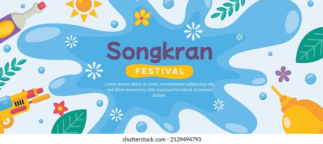 Happy Songkran Day Horizontal Banner Vector Illustration 