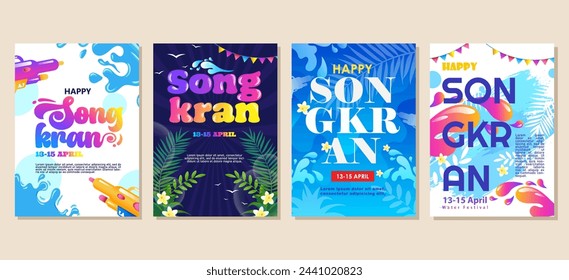 happy songkran day Set of greeting cards, posters, holiday covers. vector illustration