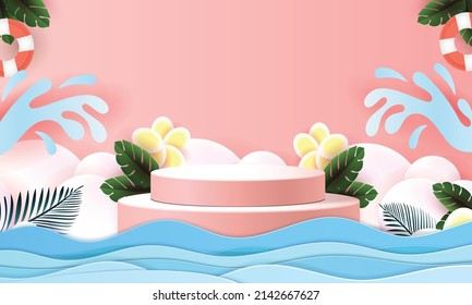 happy songkran festival in thailand podium sale poster vector flower on summer april template concept