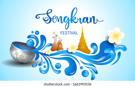 Happy Songkran Festival is the traditional Thai New Year celebrated on April / Golden Buddha statue of thailand