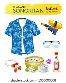 Happy Songkran's Day Thailand collections isolated on white background, vector illustratio Happy Songkran's Day Thailand collections isolated on white background, vector illustratio