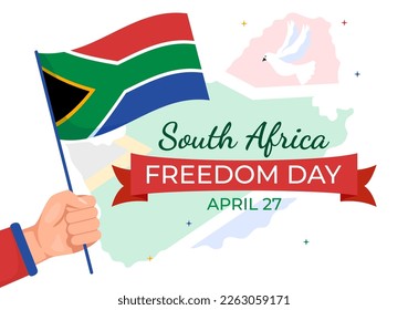 Happy South Africa Freedom Day on 27 April Illustration with Wave Flag for Web Banner or Landing Page in Hand Drawn Background Templates