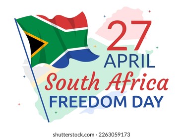 Happy South Africa Freedom Day on 27 April Illustration with Wave Flag for Web Banner or Landing Page in Hand Drawn Background Templates