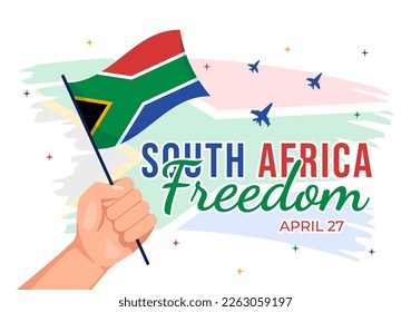 Happy South Africa Freedom Day on 27 April Illustration with Wave Flag for Web Banner or Landing Page in Hand Drawn Background Templates