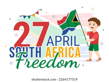 Happy South Africa Freedom Day on 27 April Illustration with Wave Flag for Web Banner or Landing Page in Hand Drawn Background Templates