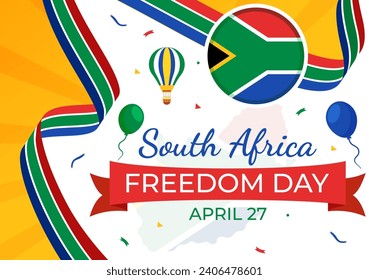 Happy South Africa Freedom Day Vector Illustration on 27 April with Waving Flag and Ribbon in National Holiday Flat Cartoon Background Design