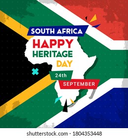 Happy South Africa Heritage Day - 24 September - Square Banner Template With The South African Flag As The Background And African Continent. Celebrating And Honoring African Culture And Traditions