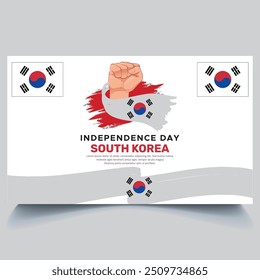 Happy South Korea independence Day Banner and hand flag design vector