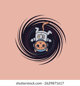 Happy space explorer cat waving in the air.