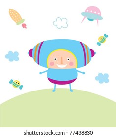 happy space little boy doodle