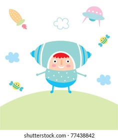 happy space little boy doodle