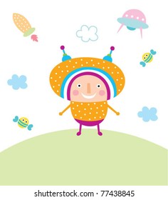 happy space little boy doodle