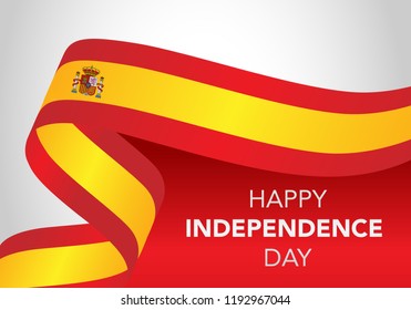 Happy Spain Independent Day. Template of greeting card, banner with lettering of Happy Independence Day. Waving Spain flags isolated on white background. vector illustration.