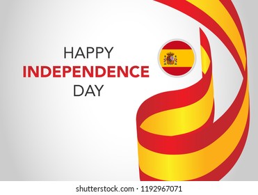 Happy Spain Independent Day. Template of greeting card, banner with lettering of Happy Independence Day. Waving Spain flags isolated on white background. vector illustration.
