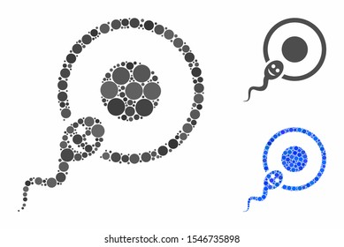 Happy sperm insemination composition of filled circles in variable sizes and color tinges, based on happy sperm insemination icon. Vector filled circles are organized into blue composition.
